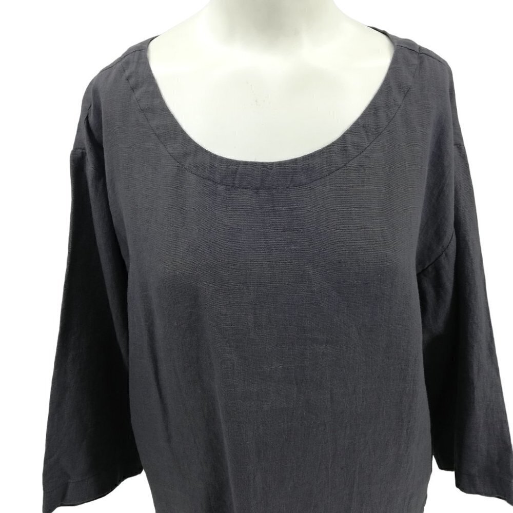 Vikolino Gray Linen Lagonlook Pullover Blouse Size S Oversized 3/4 Sleeve Bella - Picture 5 of 11